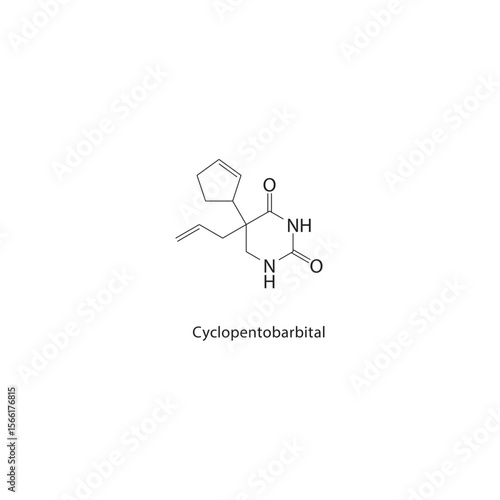 Cyclopentobarbital skeletal structure. Barbiturate compound schematic illustration. Simple diagram, chemical formula.