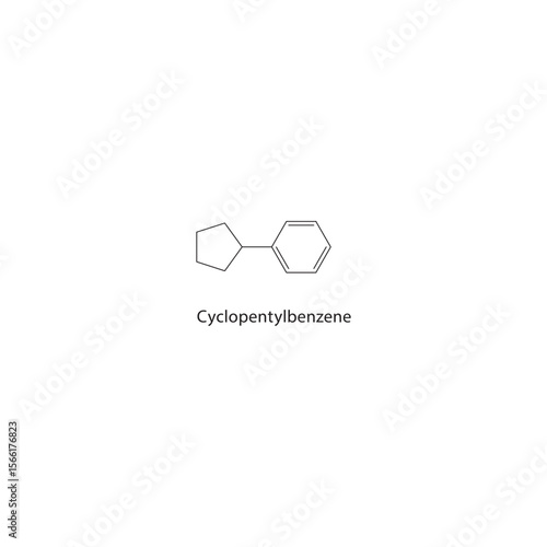 Cyclopentylbenzene skeletal structure. Aromatic hydrocarbon compound schematic illustration. Simple diagram, chemical formula.