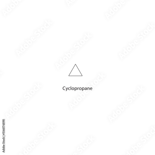 Cyclopropane skeletal structure. Cycloalkane compound schematic illustration. Simple diagram, chemical formula.