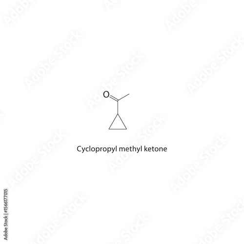 Cyclopropyl methyl ketone skeletal structure. Ketone compound schematic illustration. Simple diagram, chemical formula.