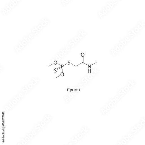 Cygon skeletal structure. Insecticide compound schematic illustration. Simple diagram, chemical formula.