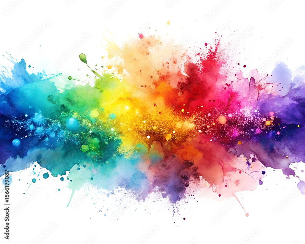Fototapeta premium Explosion of rainbow colored powder and paint splashes isolated on white background