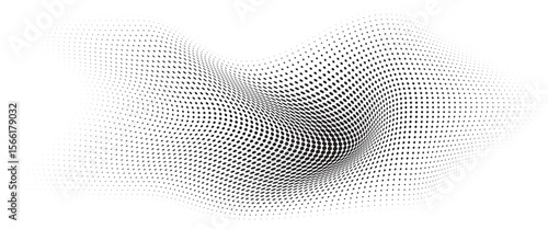Flowing Wave Dot Halftone Pattern: Curve Gradient Shape on Transparent Background. Suitable for AI, Tech, Network, Digital, Science, and Technology Themes.