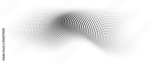 Flowing Wave Dot Halftone Pattern: Curve Gradient Shape on Transparent Background. Suitable for AI, Tech, Network, Digital, Science, and Technology Themes.