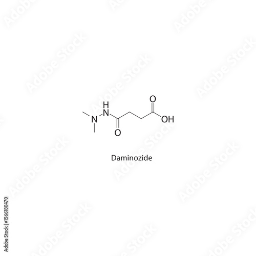 Daminozide skeletal structure. Plant growth regulator compound schematic illustration. Simple diagram, chemical formula.