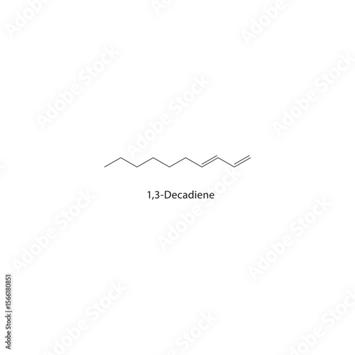 1,3-Decadiene skeletal structure. Diene compound schematic illustration. Simple diagram, chemical formula.