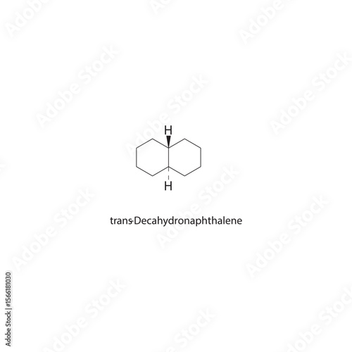 trans-Decahydronaphthalene skeletal structure. Cycloalkane compound schematic illustration. Simple diagram, chemical formula.