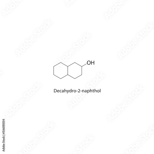 Decahydro-2-naphthol skeletal structure. Alcohol compound schematic illustration. Simple diagram, chemical formula.