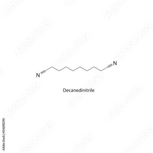 Decanedinitrile skeletal structure. Dinitrile compound schematic illustration. Simple diagram, chemical formula.