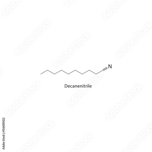 Decanenitrile skeletal structure. Nitrile compound schematic illustration. Simple diagram, chemical formula.