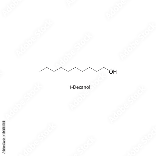 1-Decanol skeletal structure. Alcohol compound schematic illustration. Simple diagram, chemical formula.