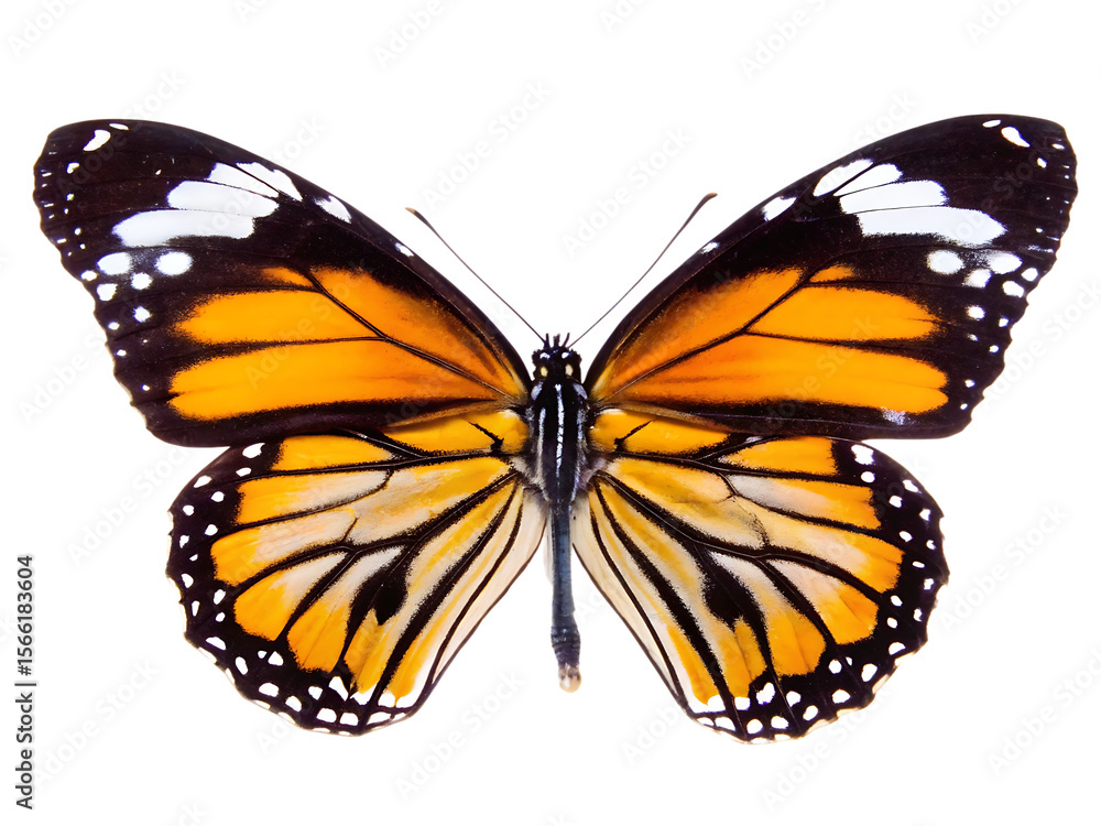 Fototapeta premium Monarch butterfly wings orange white isolated on a transparent background