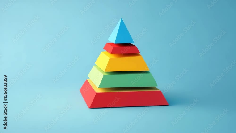 Colorful pyramid shape with layered geometric blocks stacked blue background symbolizing hierarchy and structure minimalistic style combined with vibrant colorful paper pyramid with five layers Colorful pyramid shape with layered geometric blocks stacked blue background symbolizing hierarchy and structure minimalistic style combined with vibrant colorful paper pyramid with five layers