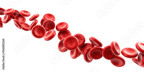 Red blood cells flowing isolated on a transparent background