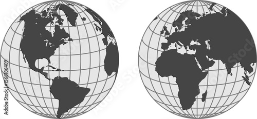 Earth globe 3D icons,  planet earth symbols or logos with meridians and parallels isolated on white.