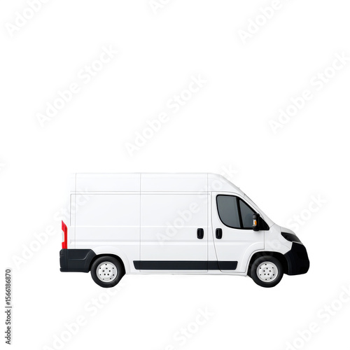 A white cargo van with a high roof and sliding side door, designed for transporting goods efficiently in urban and commercial settings.