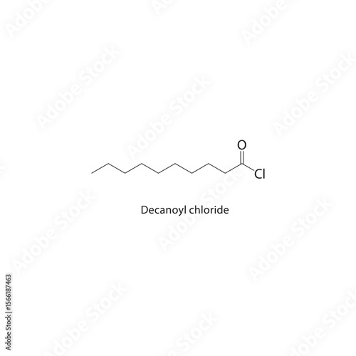 Decanoyl chloride skeletal structure. Acid chloride compound schematic illustration. Simple diagram, chemical formula.
