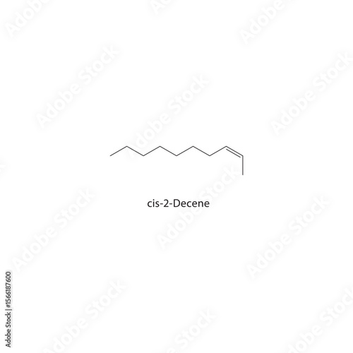 cis-2-Decene skeletal structure. Alkene compound schematic illustration. Simple diagram, chemical formula.