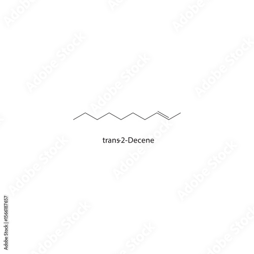 trans-2-Decene skeletal structure. Alkene compound schematic illustration. Simple diagram, chemical formula.