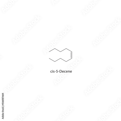 cis-5-Decene skeletal structure. Alkene compound schematic illustration. Simple diagram, chemical formula.