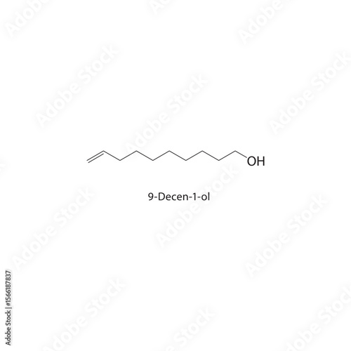 9-Decen-1-ol skeletal structure. Alcohol compound schematic illustration. Simple diagram, chemical formula.
