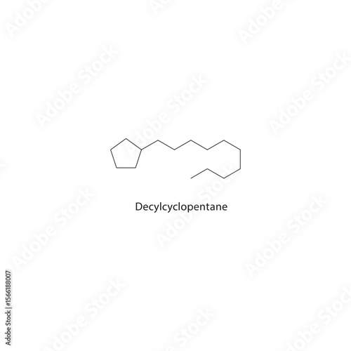 Decylcyclopentane skeletal structure. Cycloalkane compound schematic illustration. Simple diagram, chemical formula.