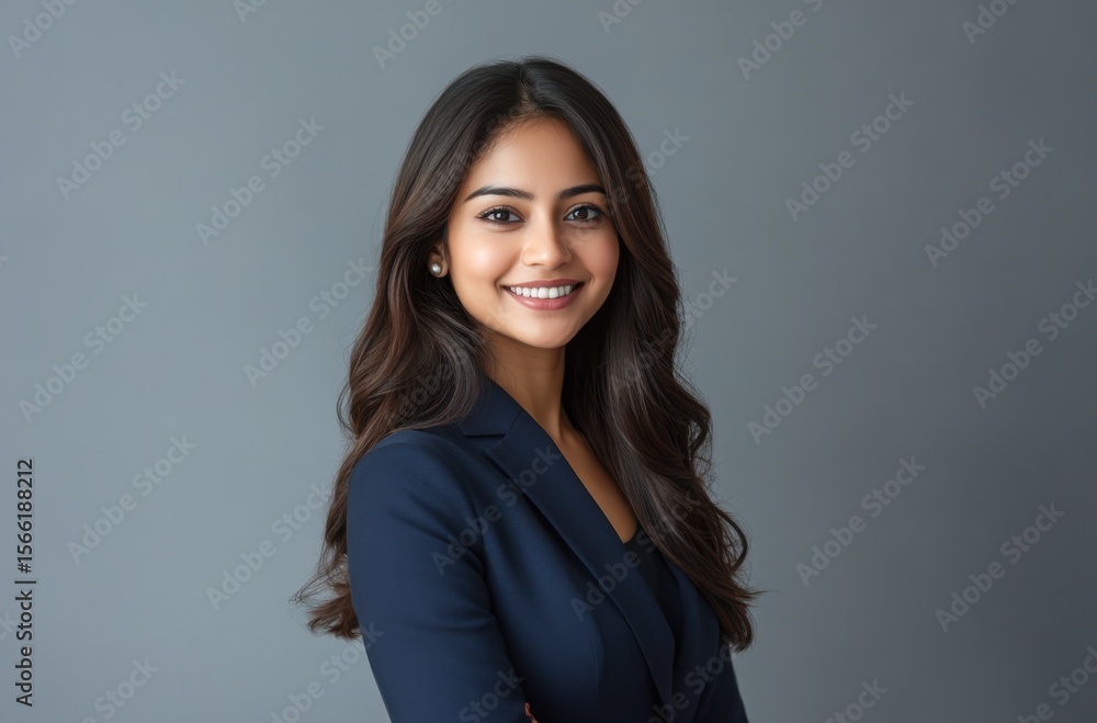Fototapeta premium High-resolution photo of Indian professional woman in a stylish navy suit