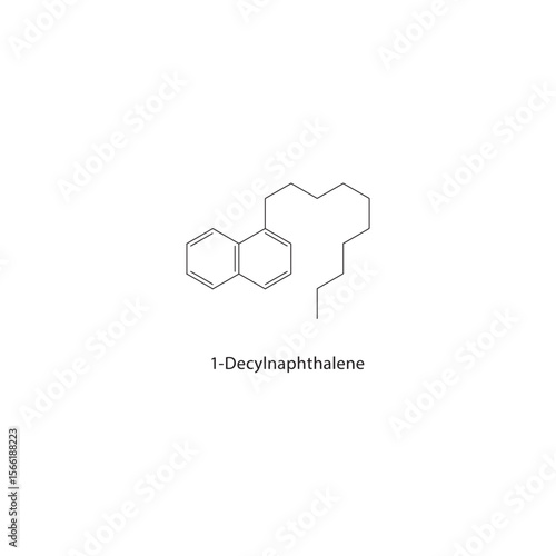 1-Decylnaphthalene skeletal structure. Aromatic hydrocarbon compound schematic illustration. Simple diagram, chemical formula.