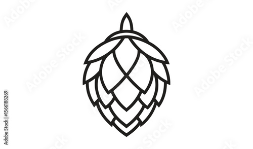 Stylized black line art hop cone icon isolated on a white background