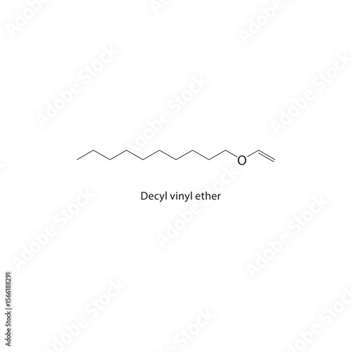 Decyl vinyl ether skeletal structure. Ether compound schematic illustration. Simple diagram, chemical formula.
