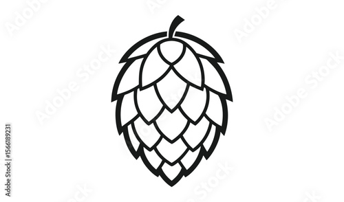 Stylized black and white line art illustration of a single hop cone