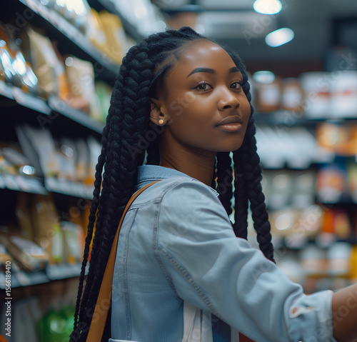 Young black woman shopping at the food store