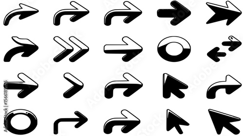 Diverse Collection of Black Arrow Icons for Navigation and Direction