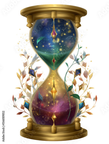 Magical Hourglass with Galaxy Sand and Golden Leaves