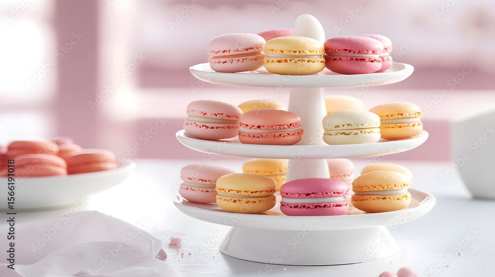 Fototapeta premium 64. Assortment of colorful macarons on a tiered serving tray