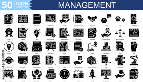 management icon collection set. Containing project, system, Document, Data Analysis, Capital, project management icon
