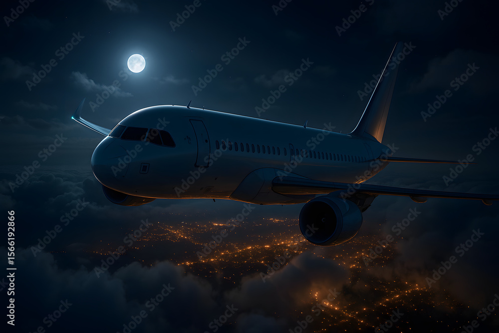 airplane flying through the night sky airplane flying through the night sky