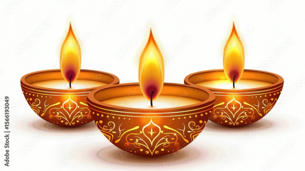 Three lit candles aligned on a white background, suitable for use in various settings and themes Three lit candles aligned on a white background, suitable for use in various settings and themes