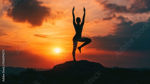 Wallpaper Mural Silhouette of woman in yoga pose at sunset Torontodigital.ca