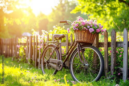 Fototapeta Naklejka Na Ścianę i Meble -  Good morning with flowers in a bicycle basket