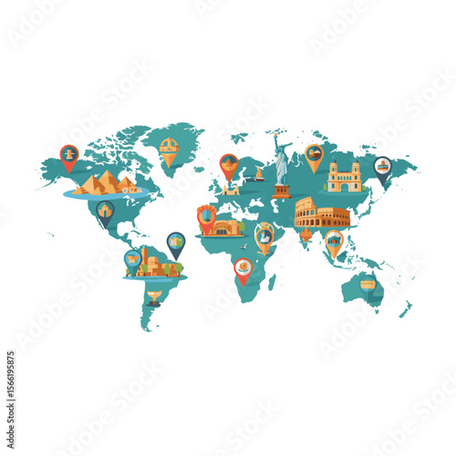 Ilustration vector graphic of tourist map on the world