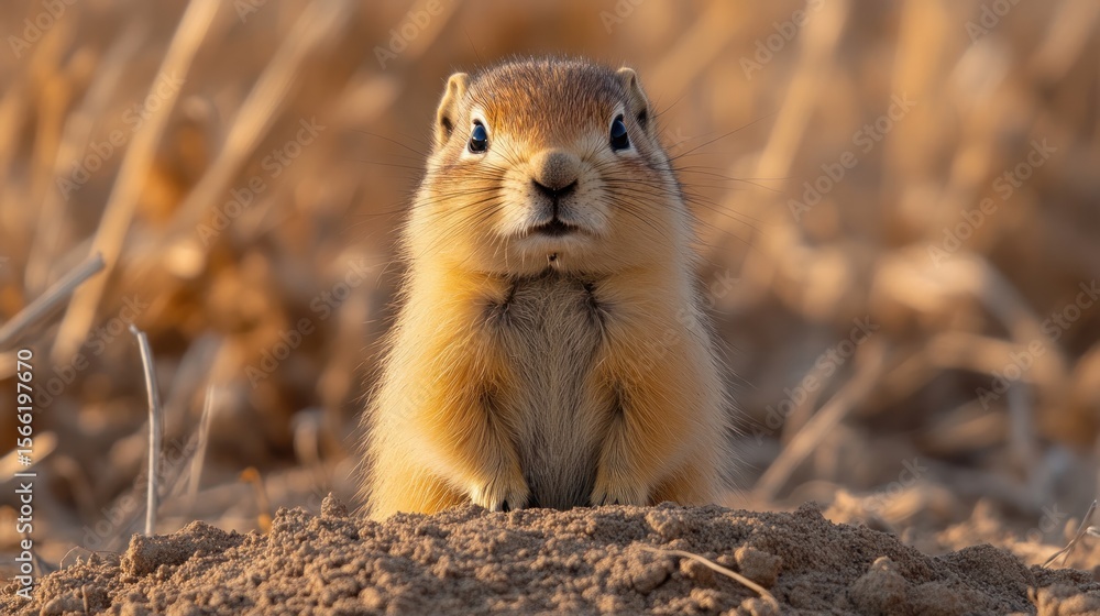 Fototapeta premium Close-up of a ground squirrel in its burrow.