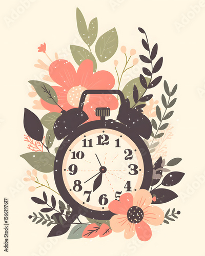 Floral Vintage Alarm Clock Art Print