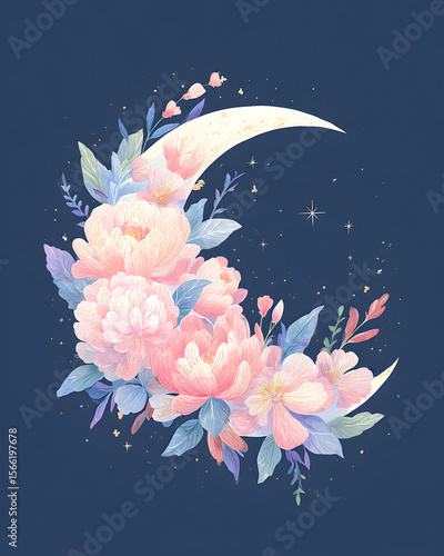 Romantic Floral Moon Illustration