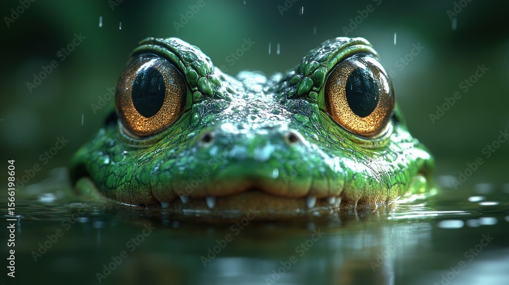 Close-up view of a vibrant green amphibian's head. Close-up view of a vibrant green amphibian's head.