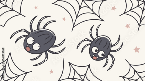 Cute cartoon spider character drawing on a web vector illustration