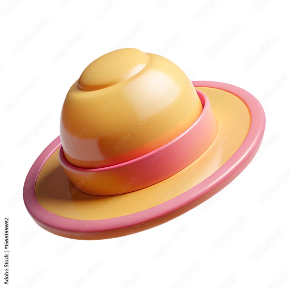 Fototapeta premium Pastel Yellow and Pink Summer Hat: 3D Render, Playful, Bright, and Fun.