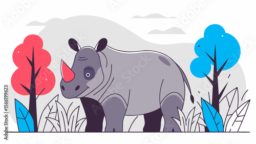 Cute cartoon baby  rhino safari animal illustration