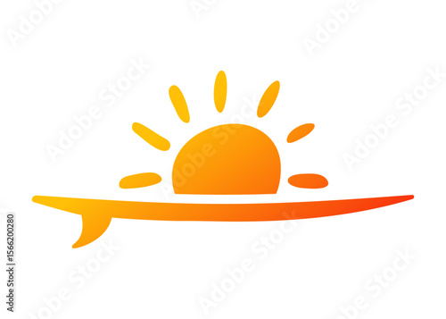 Logo club de surf. Silueta de sol con tabla de surf