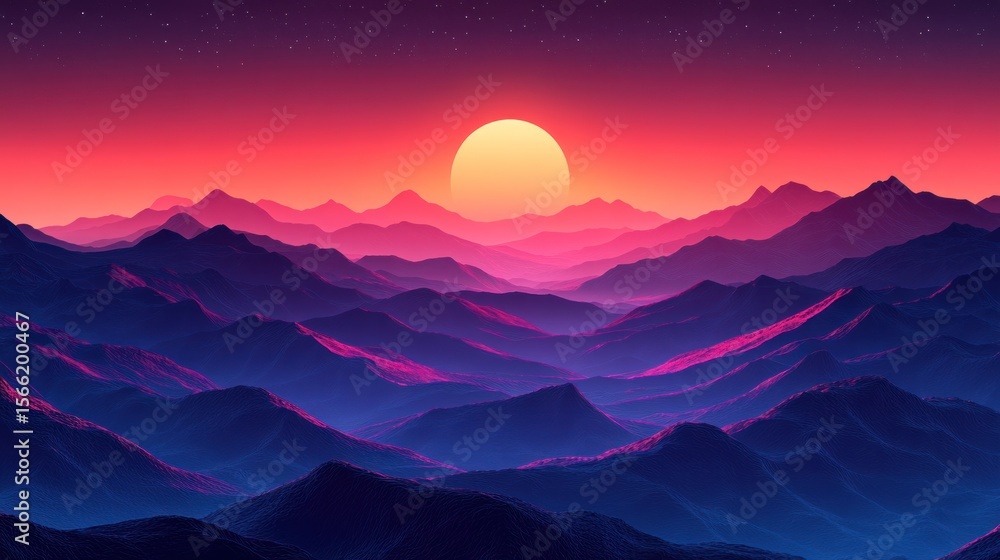 Fototapeta premium A vibrant sunset over a majestic mountain range.